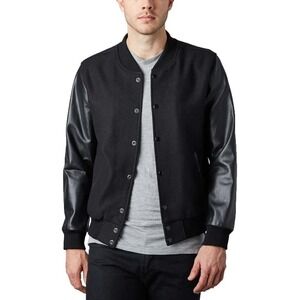 All Saints Toku Wool Blend Leather Bomber Jacket Black Size L